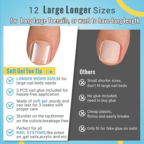 Miniatura 4 de SINOKAME Kit de uñas de gel de cobertura completa y ancha, puntas de uñas cuadradas para camas de uñas largas con 2 piezas de pegamento de uñas,