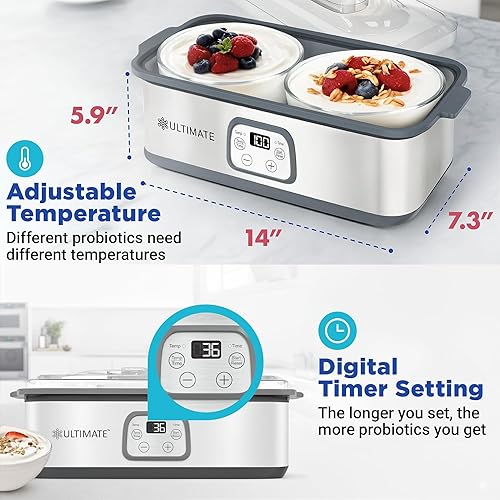 Miniatura 2 de Ultimate Yogurtera de Probióticos con Tiempo y Temperatura Ajustable - Produce Trillones de Probióticos Vivos con Dos Contenedores de 1 Quart para