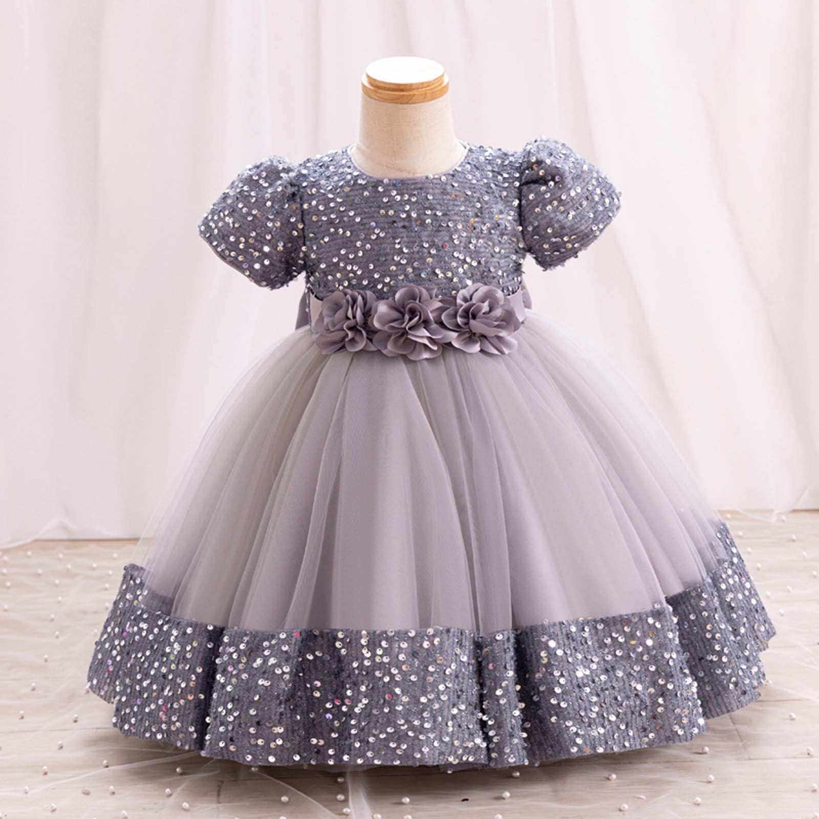 Genérico Vestido de Hada Brillante para niñas pequeñas, con Lazo Brillante, Floral, para Fiesta y Falda, de Fibra Suave, Ligero y Suave, Ideal para Uso Diario, colección Nueva Estampado Floral