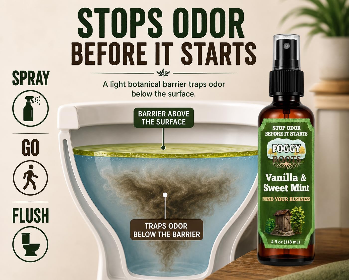 Stops Odor Before It Starts – Vanilla and Sweet Mint Poop Spray, Toilet Spray for Poop, Bathroom Odor Spray for Toilet, 4 oz, 200+ Uses, Home Travel RV Work