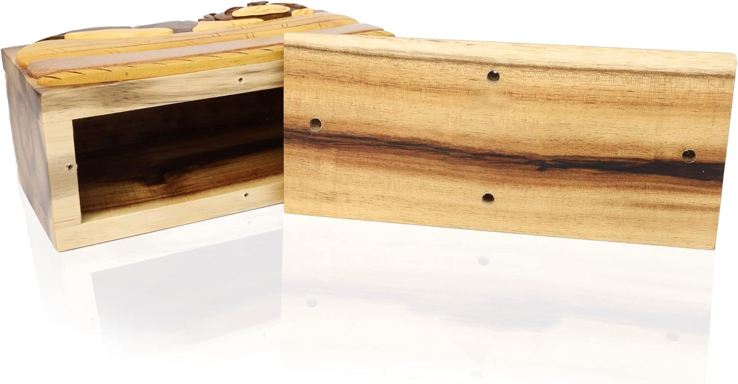 Wooden Cremation Pet Urn Box with Sleeping Dog Design - Oak, Black Walnut and Beech Keepsake Urns in Loving Memory of Pets - Hand Carved Memorial for Pet Ashes - 30 Cubic Inches