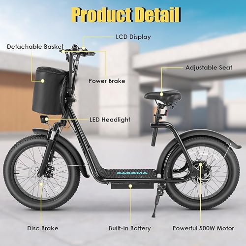 Miniatura 5 de Caroma Peak 819W - Patinetes eléctricos para adultos, scooter eléctrico con canasta, neumático de 20 pulgadas, rango de 30 millas, velocidad máxima