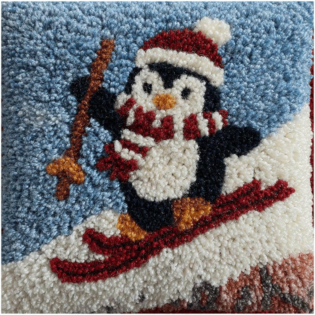 Kitquiver Latch Hook Kits Donkey for Adults,Penguin DIY Latch Hook Cushion Kits and Latch Rug Kits Cross-Stitch Embroidery Cushion Cover for Home Sofa Decoration 17X17 in