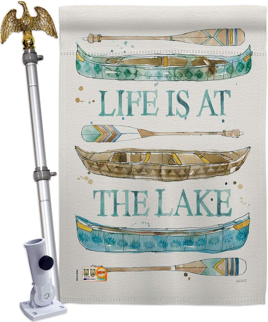 Life At The Lake House Flag Outdoor Rustic Cabin Moose Wildlife Adventure Forest Small Decorative Gift Yard Banner Made In USA 28 X 40
