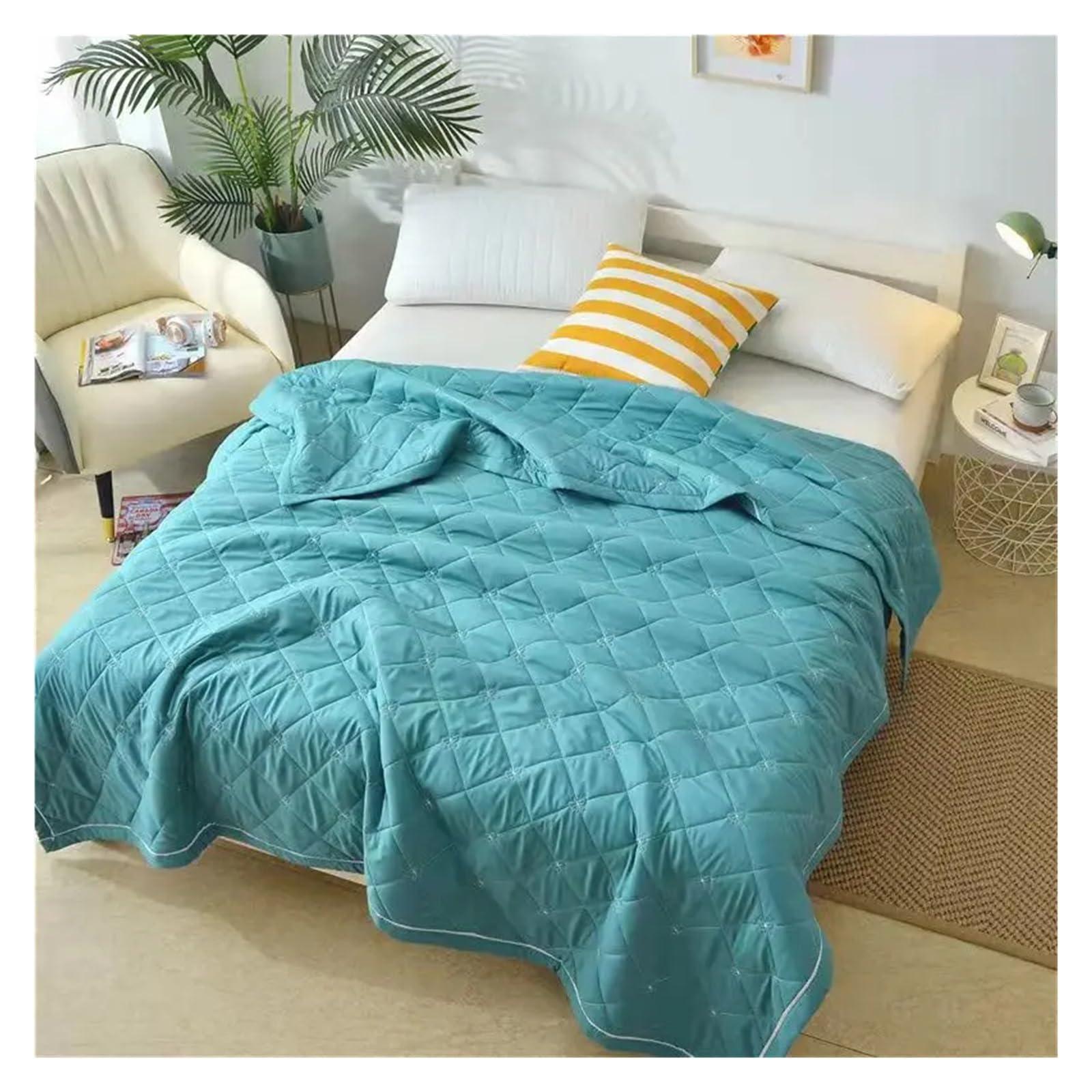 ADovz Quilt-Baumwolldecke, Bestickt, einfarbig, Bettdecke, Tagesdecke, waschbar, Sommer, Twin-Queen-Bettwäsche, Heimtextilien,Bettlaken