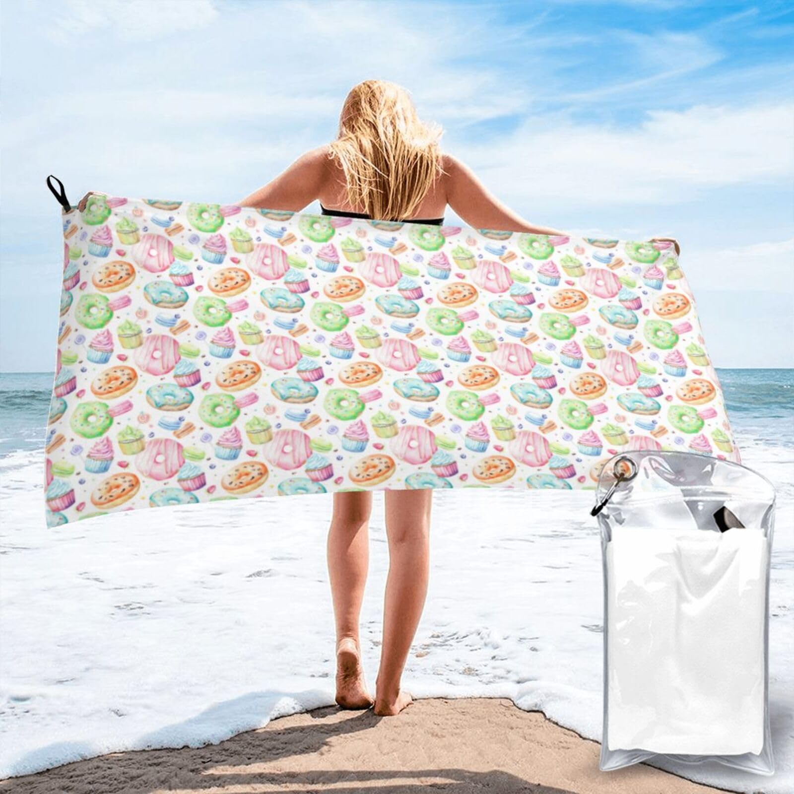 Nimongt Men's White Cupcakes Donuts Muffins Sugar Print Adult Towel Travel Gym Beach Hiking Yoga Camping Lightweight Quick Dry Versatile