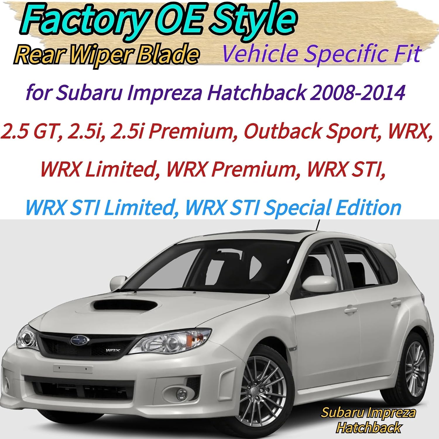 Rear Wiper Blade & Arm Replacement for Subaru Impreza Hatchback 2008-2014 2013 2012 2011 2010 2009 OEM Fit for 2.5 GT 2.5i WRX STI Limited Premium Outback Sport Models Rear Windshield Wiper Blade Set