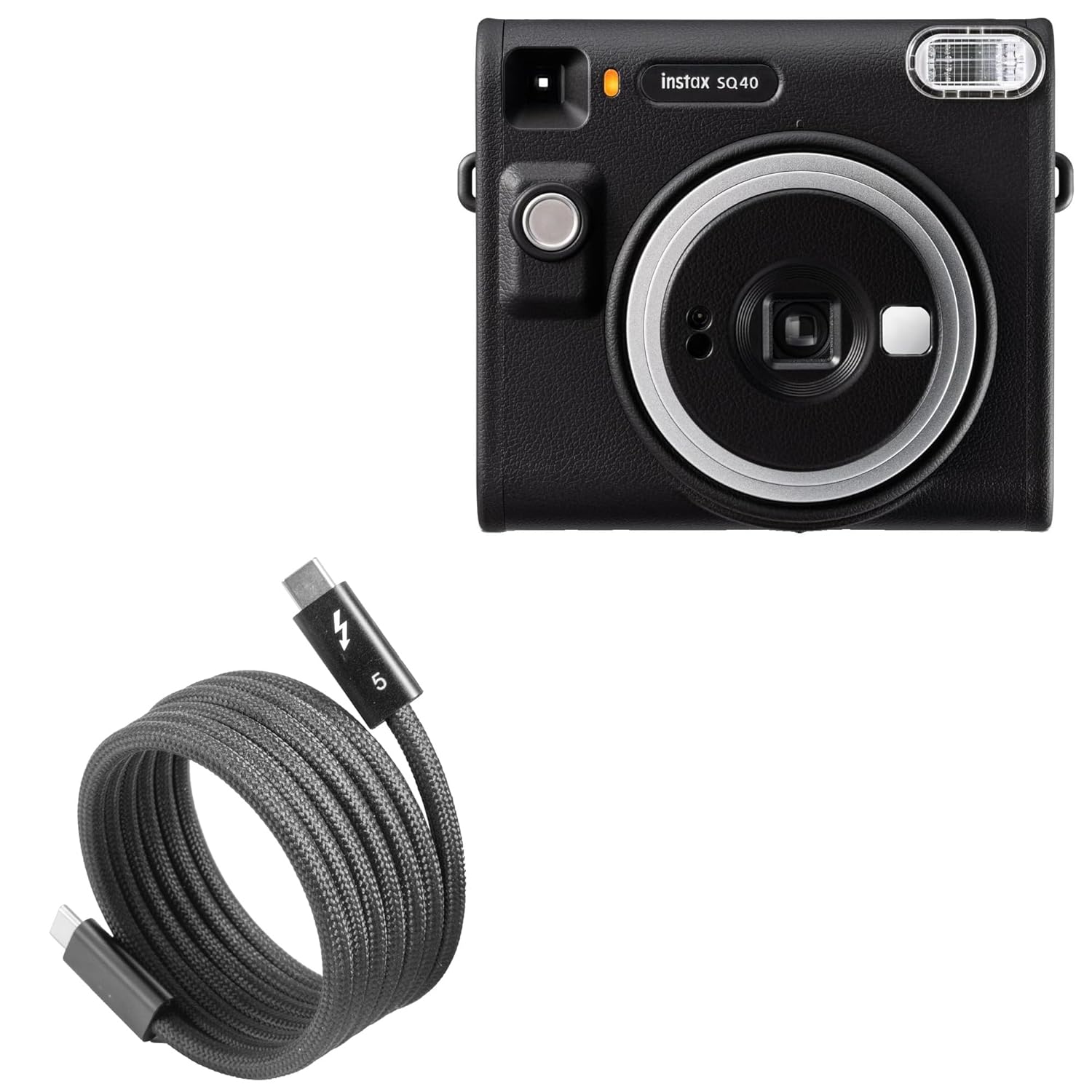 BoxWave Cable Compatible with Fujifilm Instax Square SQ40 - SnapWrap Thunderbolt 5.0 Cable (5ft 240W), Magnetic Self-Coiling Nylon Braided Retractable - Jet Black