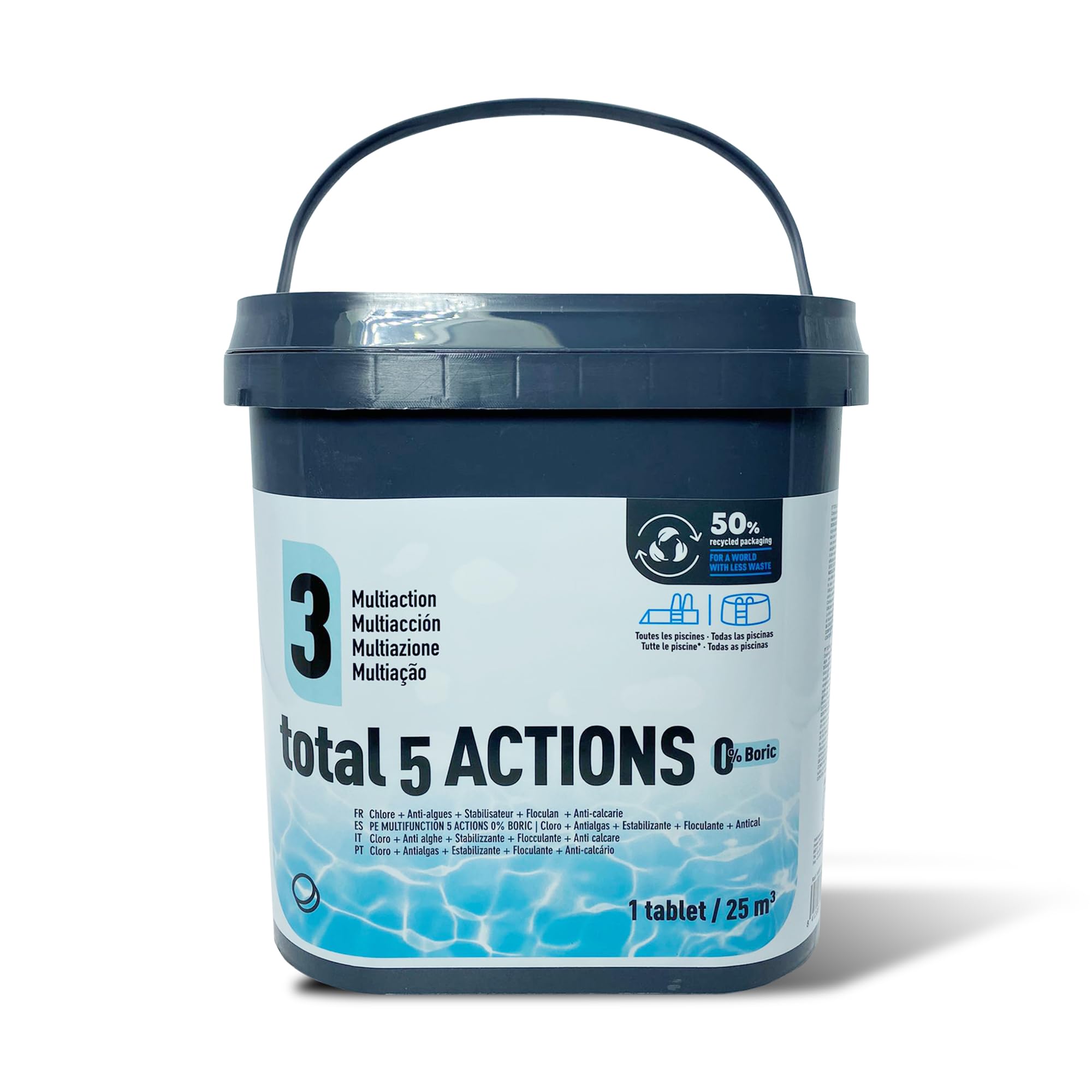 Gre 90051NB Trattamento 5 Azioni, Zero Borico, tavolette da 250 g - 5 Kg | Per il mantenimento dell'acqua di Piscina