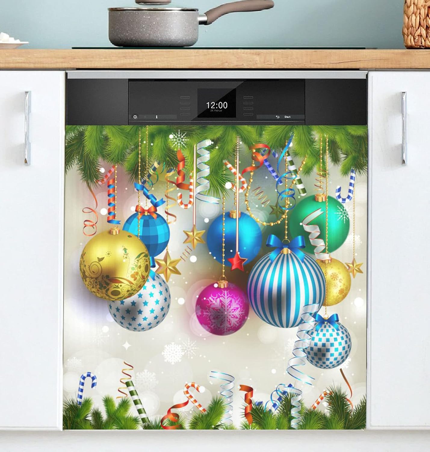 Christmas Ball Fir Branches Dishwasher Cover Winter Snowflakes Xmas Star