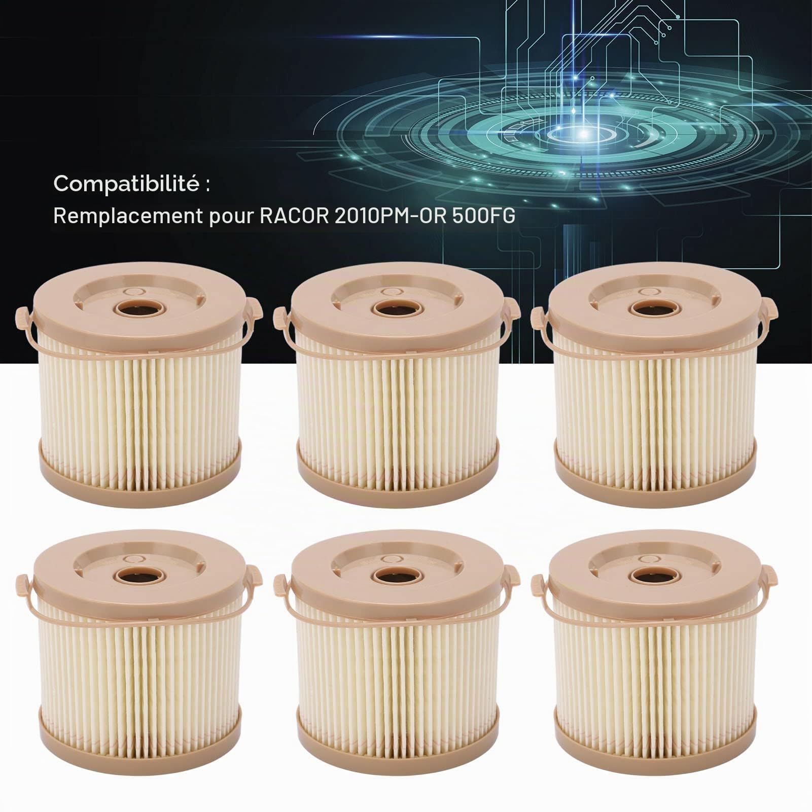 6 Uds Filtro de Combustible Separador de Agua Aceite Filtro de Agua Kit de Repuesto para RACOR 2010PM-OR 500FG