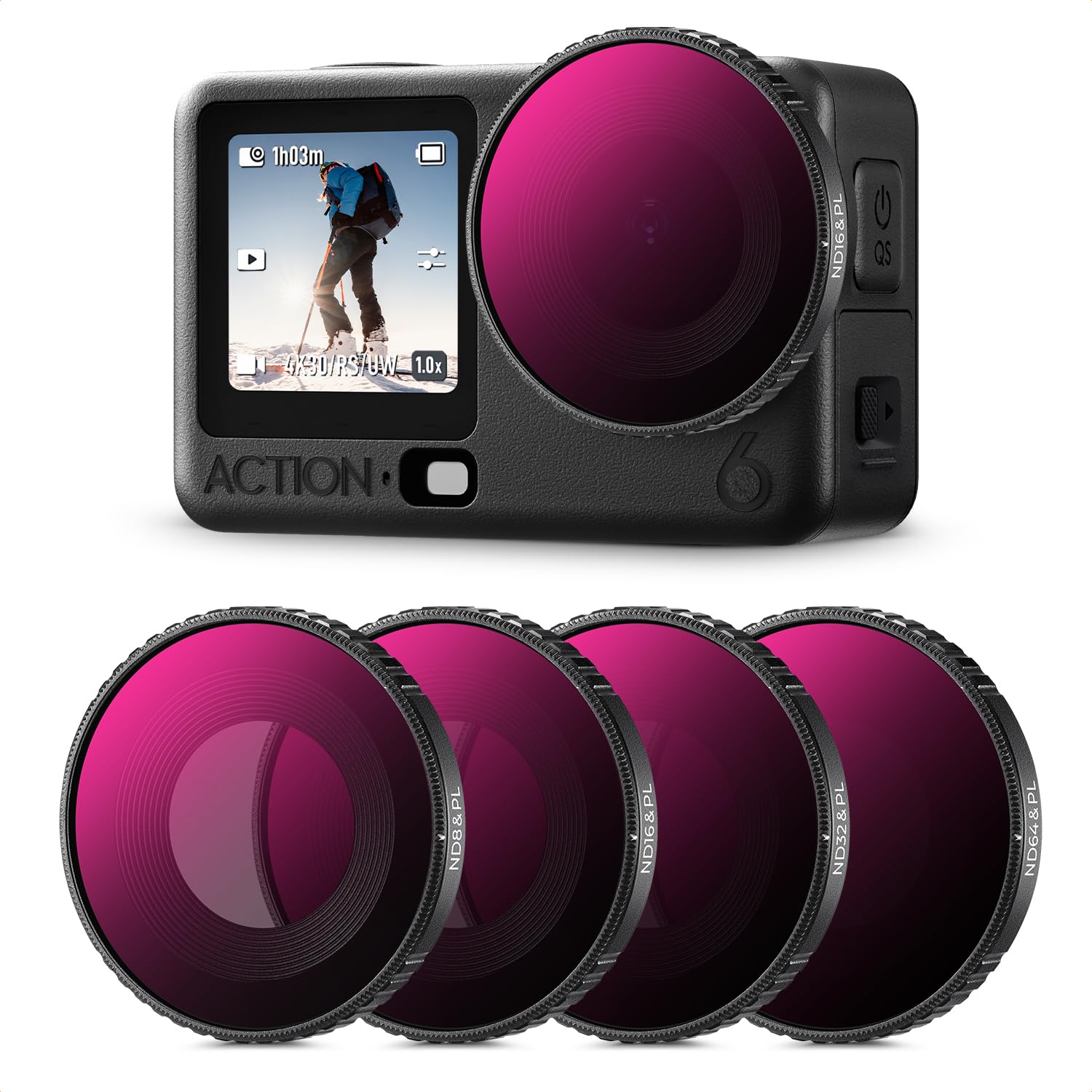 K&F CONCEPT ND&PL Filter-Set Kompatibel mit DJI Osmo Action 6, 4er-Pack Lichtreduzierende Filter zur Belichtungssteuerung aus optischem Glas mit Mehrschichtvergütung