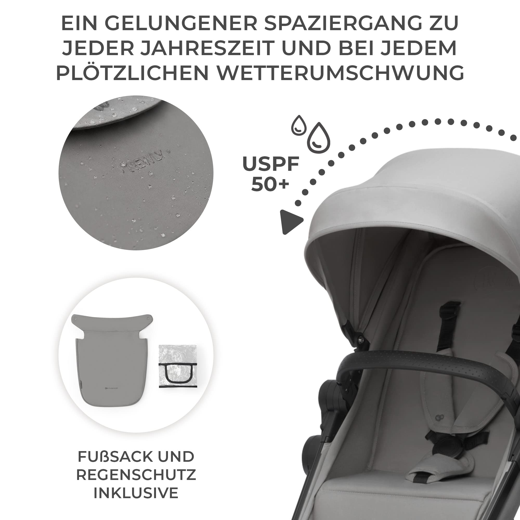 Kinderkraft 4 in 1 Kombikinderwagen Komplettset bis 22 kg mit Babyschale Regenschutz Fußsack wasserfestes Verdeck UPF50+ Schwarz