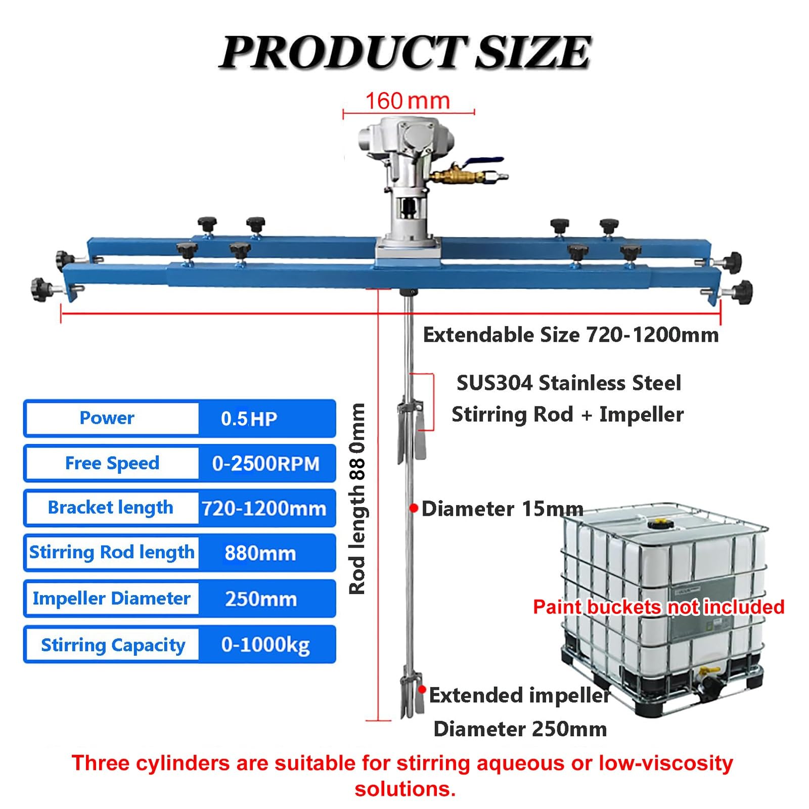 Agitateur à air IBC, mélangeur pneumatique pour cuve de 1 tonne, mélangeur pour peinture, hélice repliable avec support, pour agitateur de dissolution d'encre(3 Cylinders)