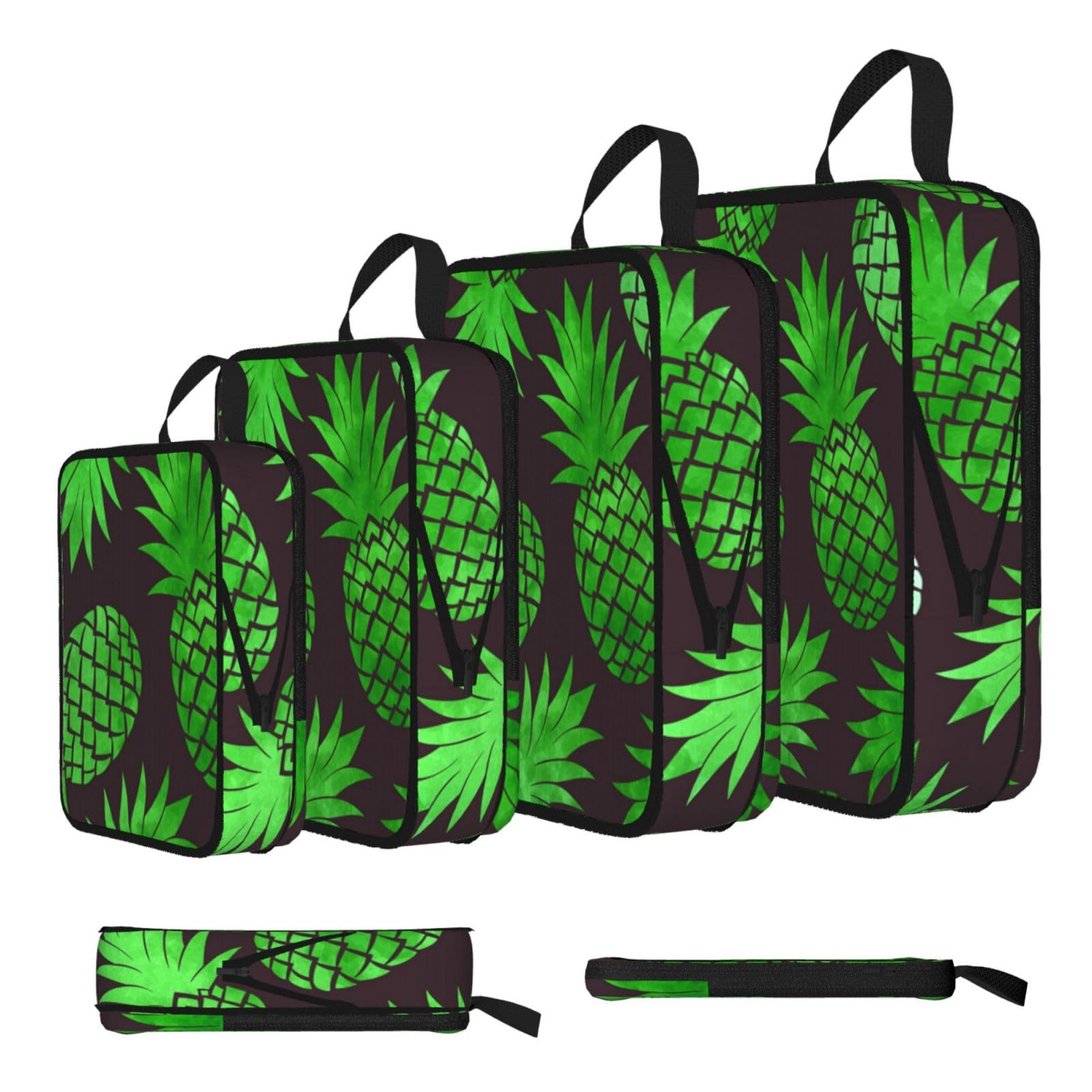 Pineapple Art Print Compression Packing Cubes 4-Piece Set With Multi- Compartment Travel Bag, Waterproof Suitcase Organiser Bags
