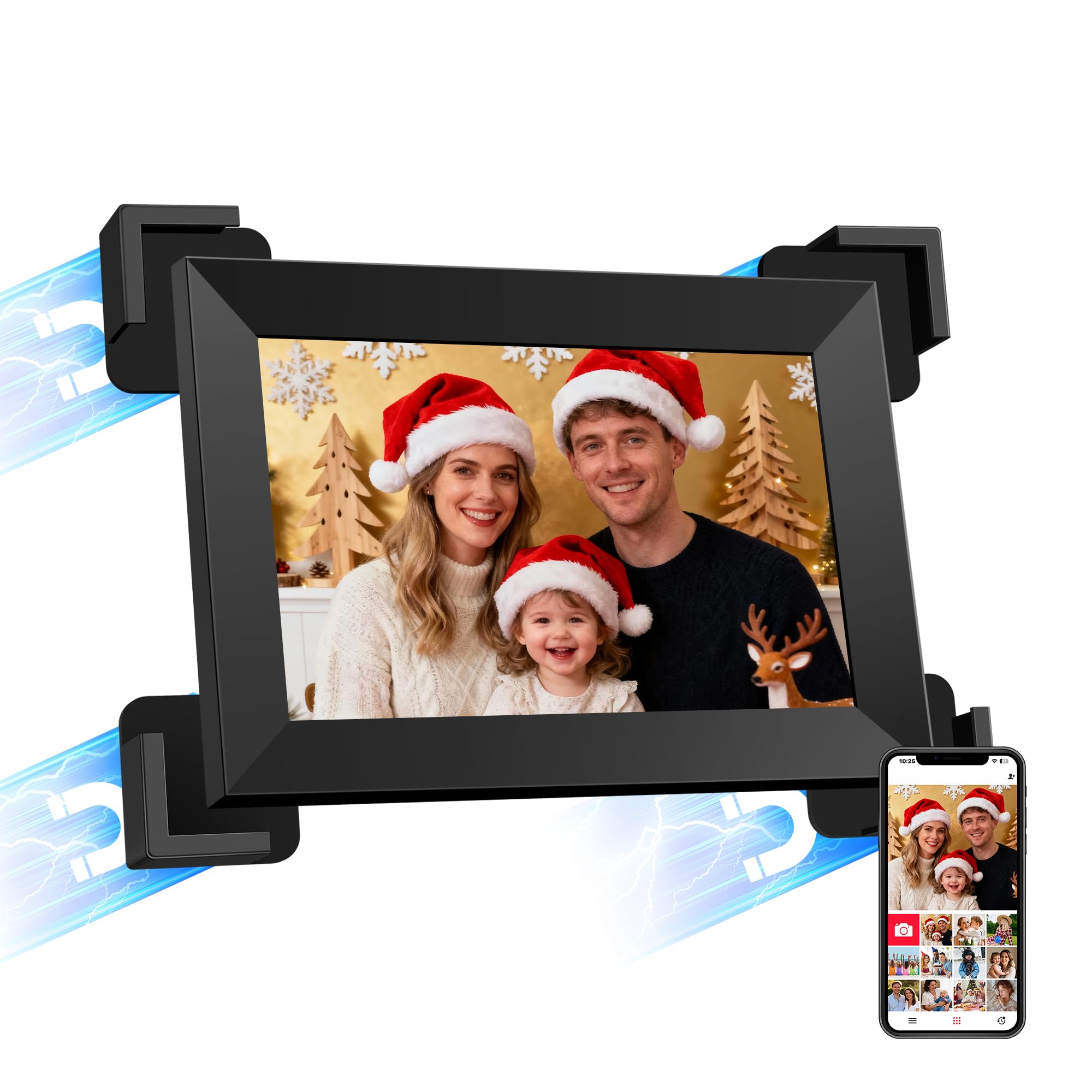 KPCB Tech Magnetic Picture Frames for Refrigerator, 10.1 inch Digital Photo Frames Smart WiFi & App Control, Electronic Picture Frame with 1280x800 HD Touch Screen for Parents, Grandparents, Friends