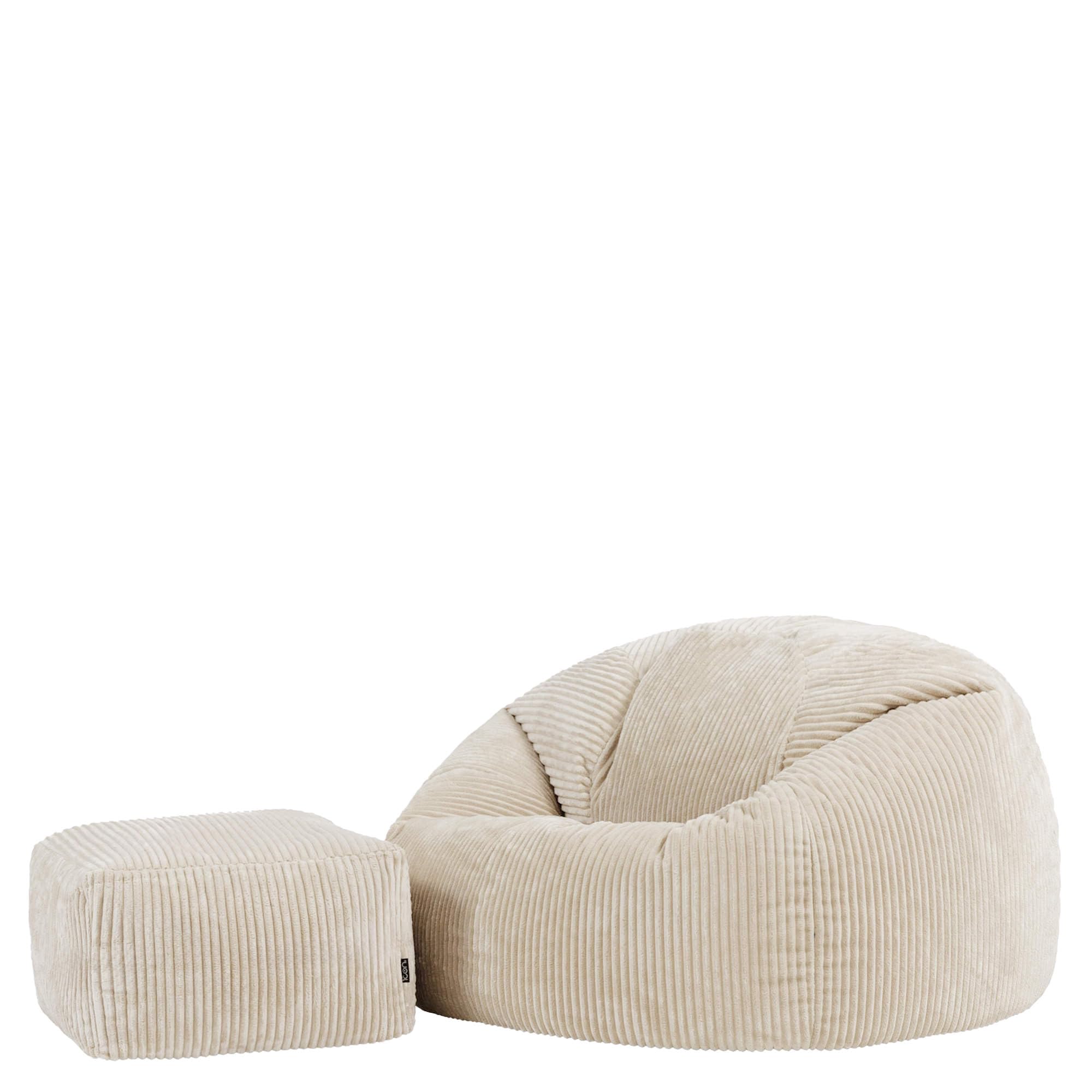 icon Kingston Large Cord Bean Bag & Footstool with Filling Included, Beige
