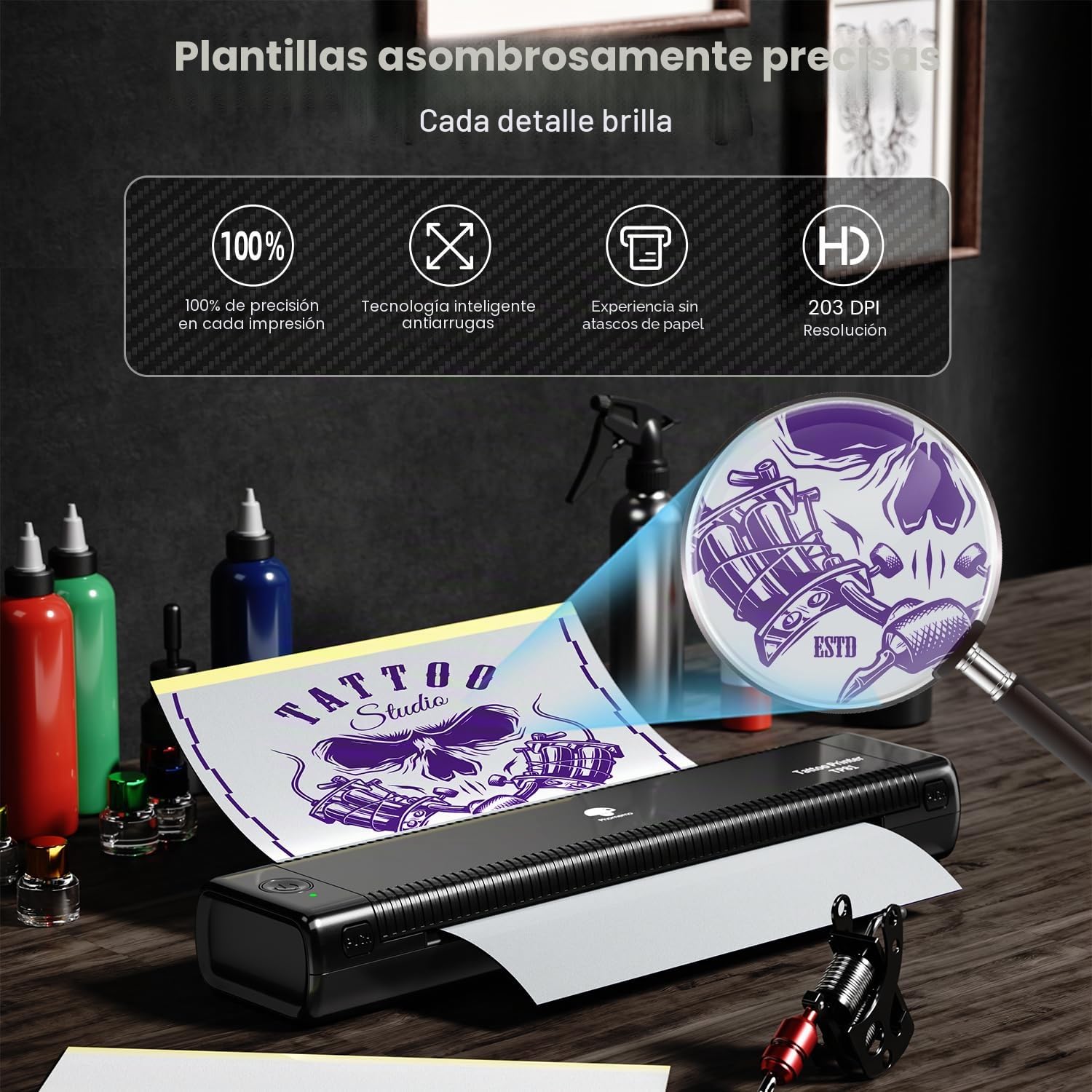 Phomemo TP81 Termocopiadora Tattoo, Impresora Termica Tattoo, Impresora Térmica de Tatuajes con 10 Hojas de Papel Térmico para Tatuajes Copiadora Tattoo Transfer,Compatible con Tablet PC, Smartphone