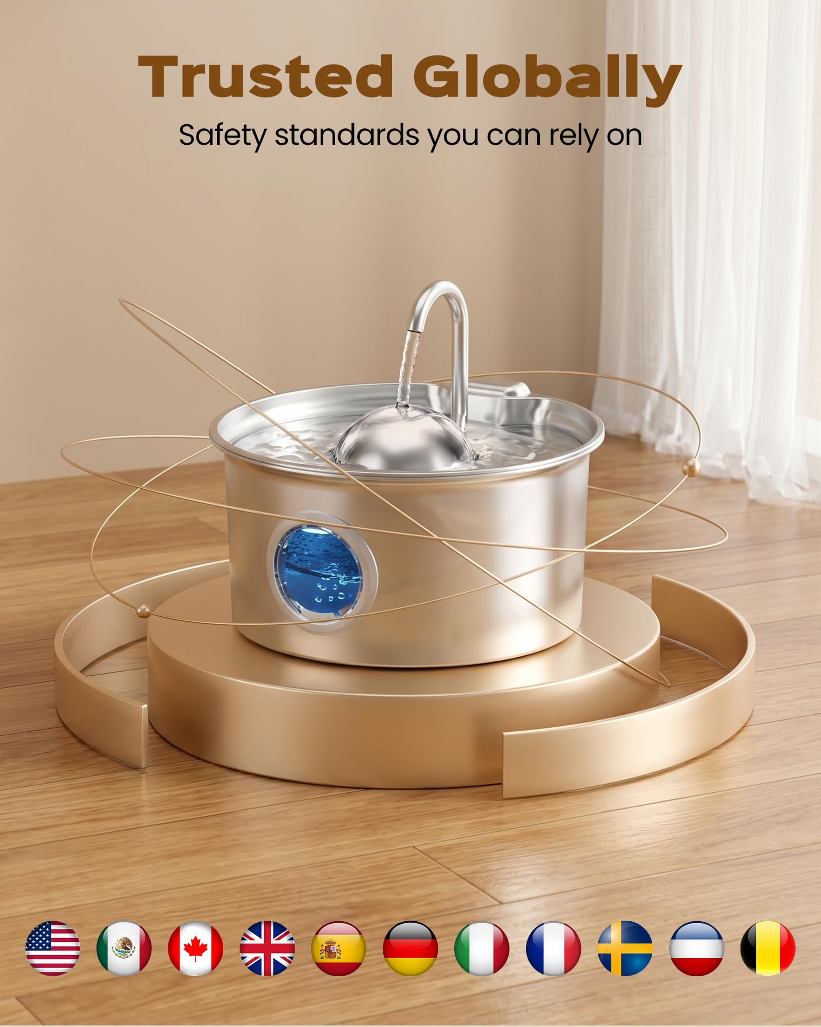 Fuente para Gatos Acero Inoxidable: Bebedero Gatos Automatico - 2.6L Fuente Gato Acero Inoxidable - Dispensador Agua Gato - Dispensador Agua Mascota - Filtración de Cuatro Capas - Hemiesférico