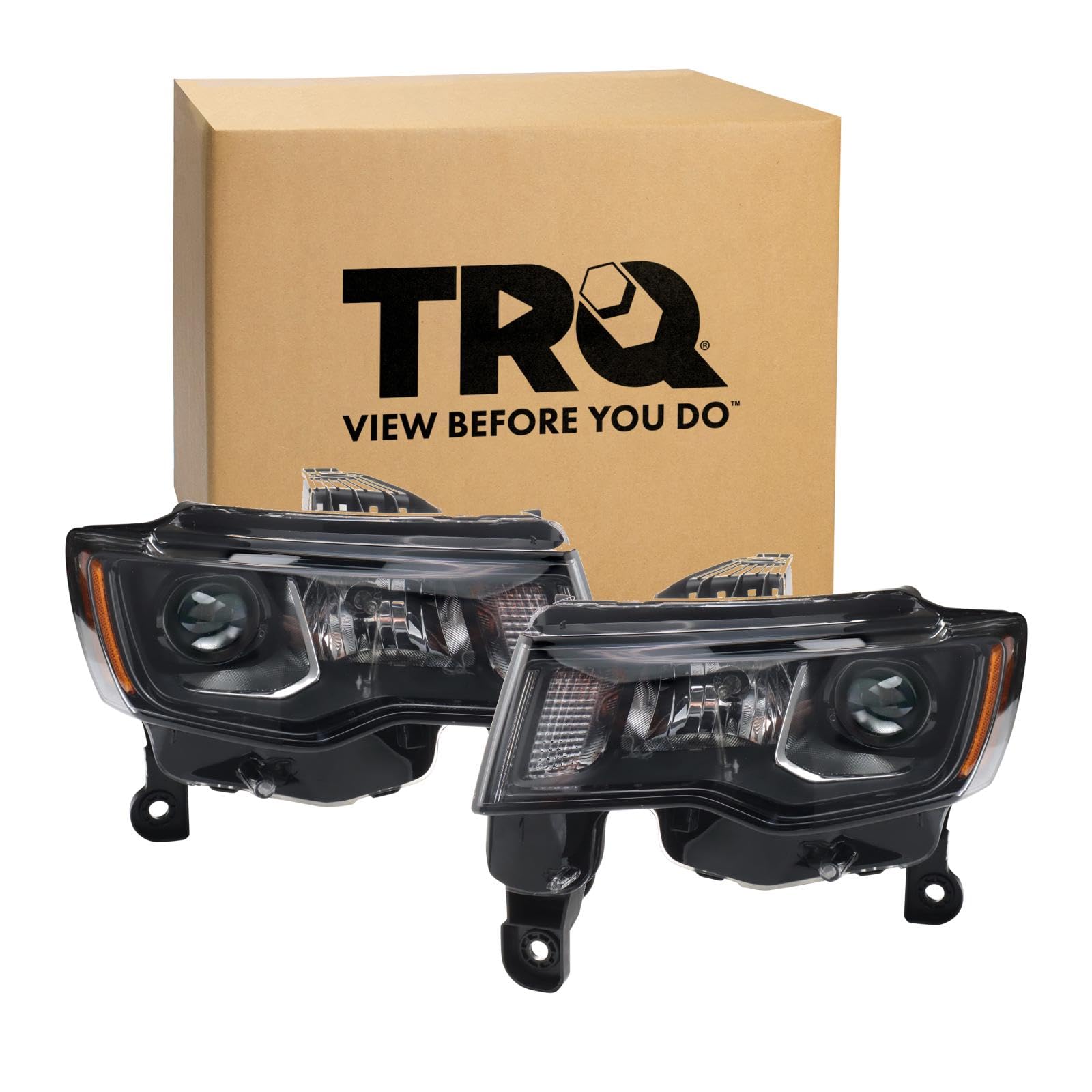 TRQ 2 Piece Headlight Assembly Set Halogen Driver &amp; Passenger Side Compatible with Jeep Grand Cherokee 2017-2022 Jeep Grand Cheroke WK 2022 CH2502309 CH2503309 68266646AF 68266647AF