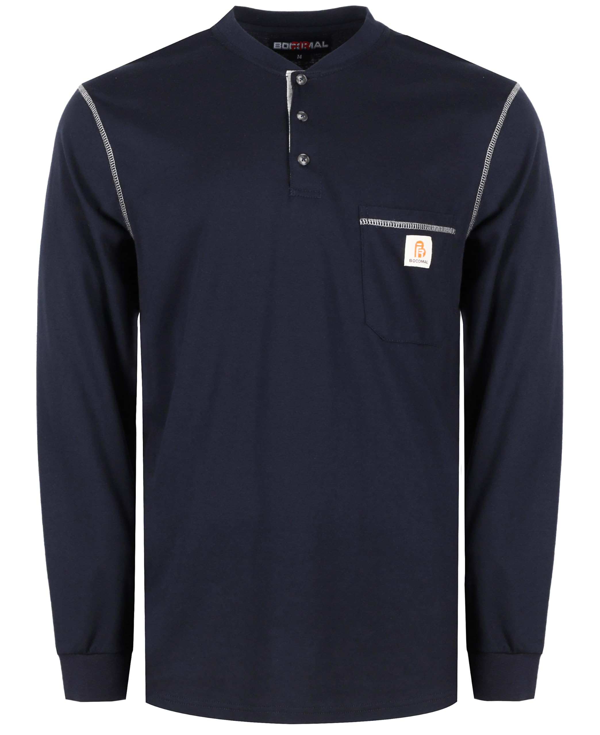 BOCOMAL FR Shirts for Men 5.5oz Lightweight Long Sleeve Work Henley Fire Resistant Shirt CAT2