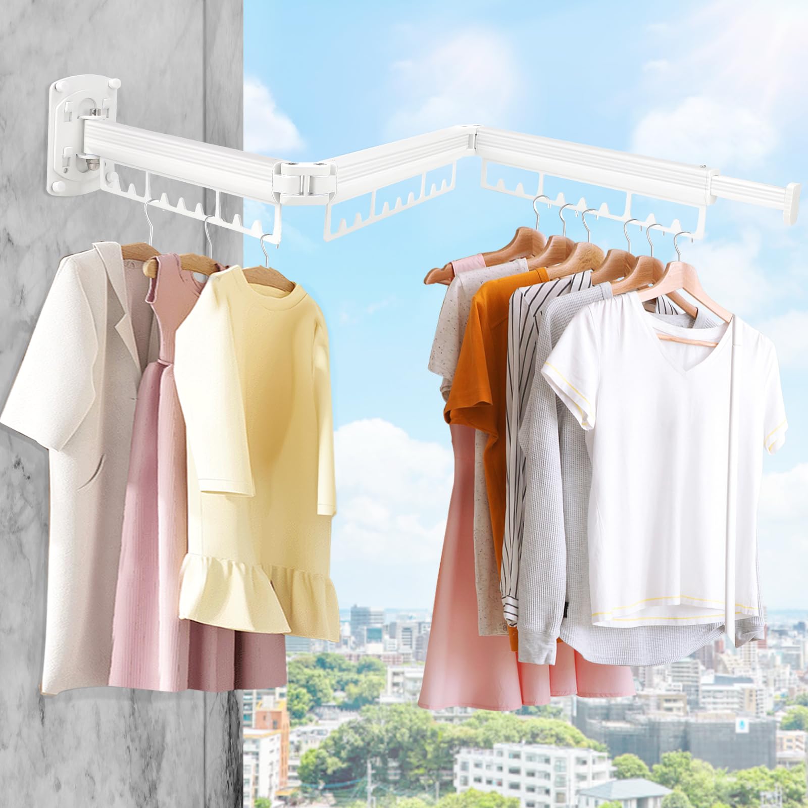 SWAWIS Tendedero Balcon Tendederos Plegables Tendedero Pared Tendal Plegable para Exterior, BalcóN, LavanderíA, BañO, Dormitorio, Tres Pliegues, Blanco