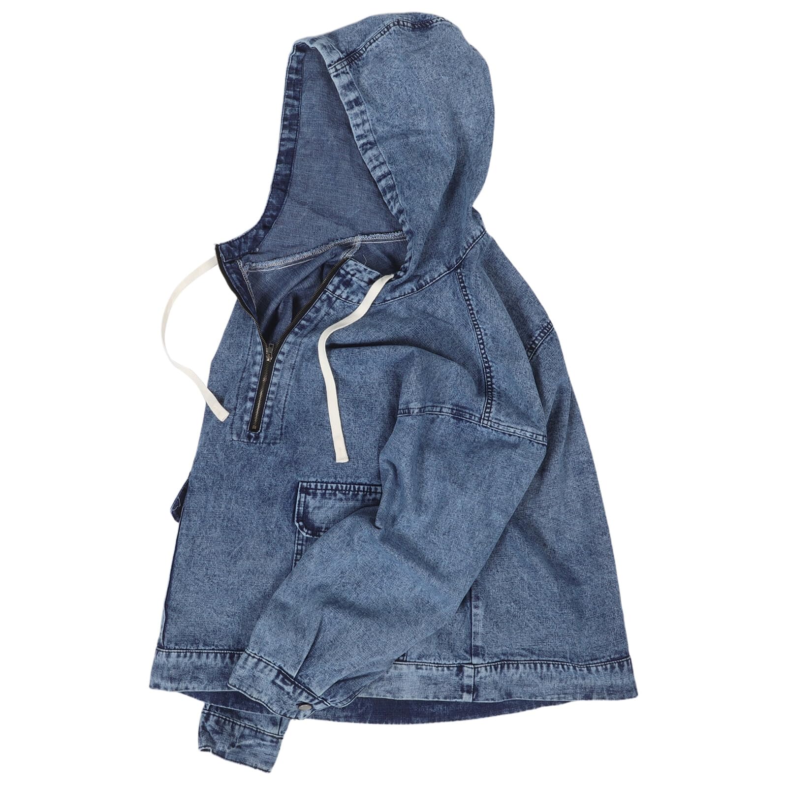 Healvian Chaqueta Vaquera Oversize con Capucha Estilo Vintage para Mujer Manga Larga Casual Urbano con Bolsillos