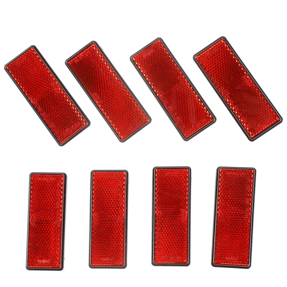 4 Riflettori Rettangolari Autoadesivi EMagTech - Rosso, Alta Visibilità Per Auto, Moto, Camper E Rimorchi
