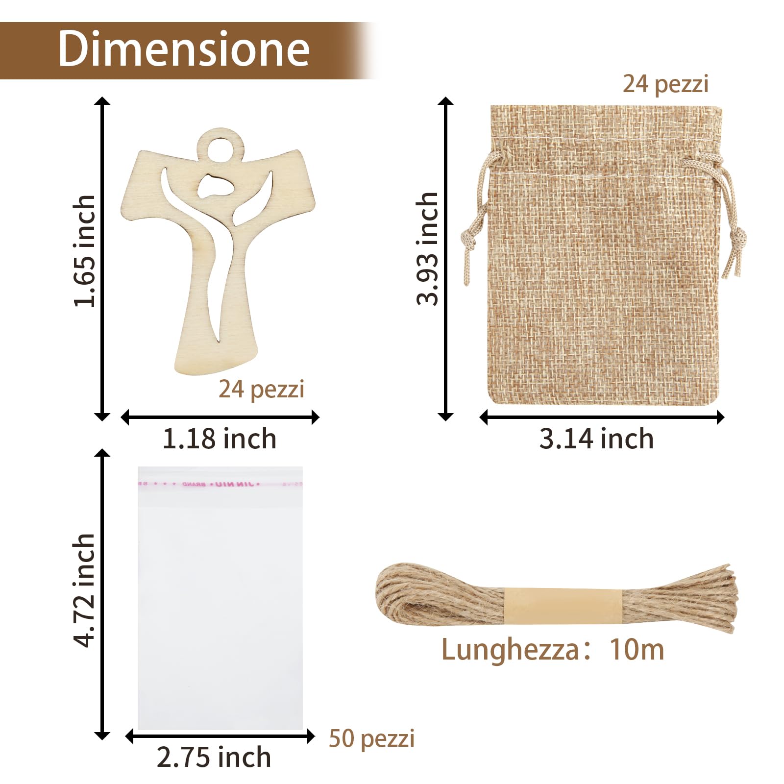 Set 24 Sacchetti Bomboniere In Iuta Con Calici Legno - Per Cresima, Comunione, Battesimo E Matrimonio - Foto 5