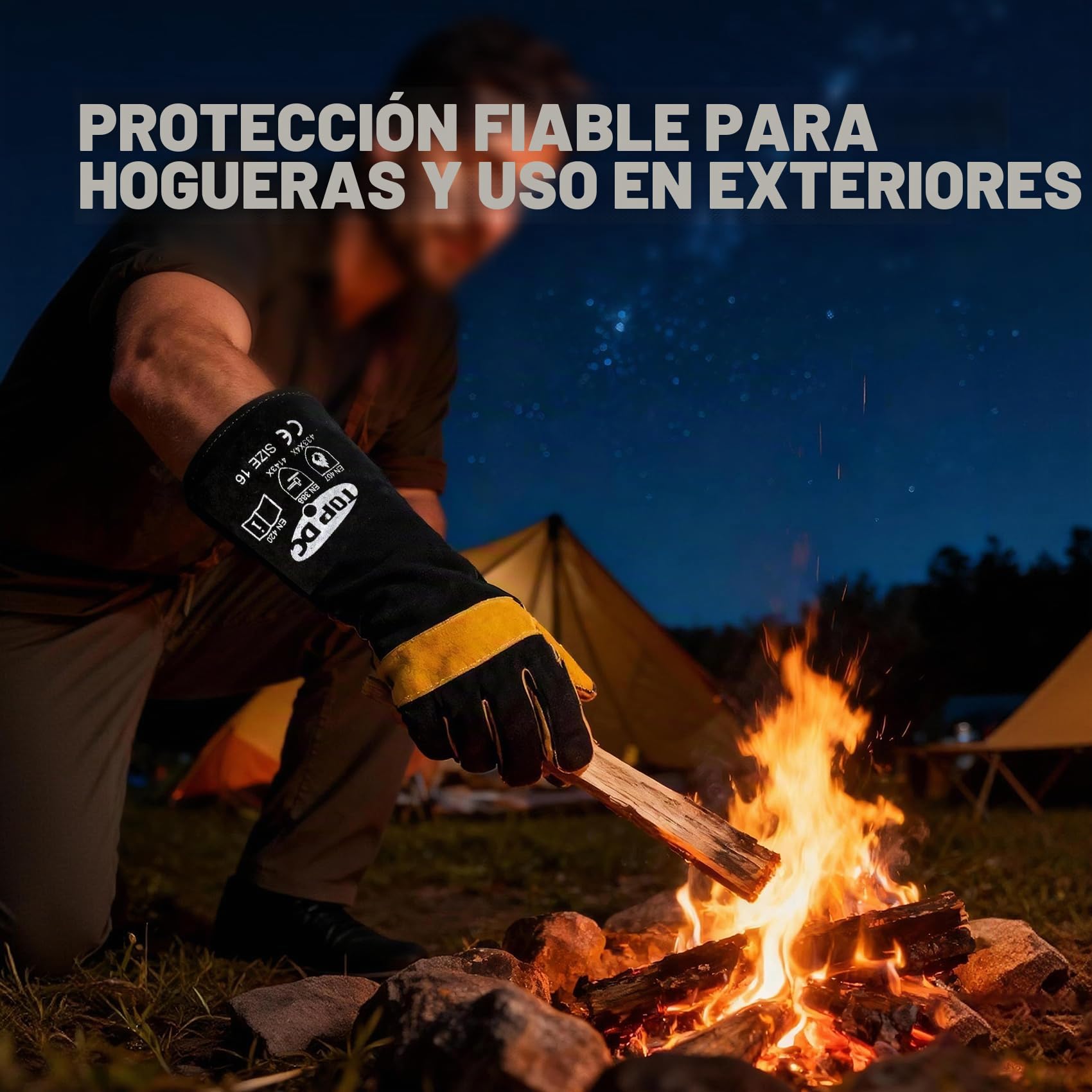 TOPDC 16 pulgadas, 1600 ° F, guantes de soldadura de cuero Forge/Mig/Stick
