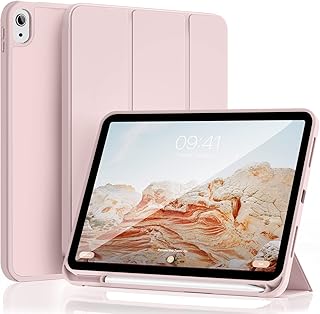 KenKe New iPad 10th Generation Case 10.9 Inch 2022 with Pencil Holder, Soft TPU Back Smart Trifold Stand Case [Support Touch ID and Auto Wake/Sleep], Cover for 2022 iPad 10th Gen 10.9 inch, Pink
