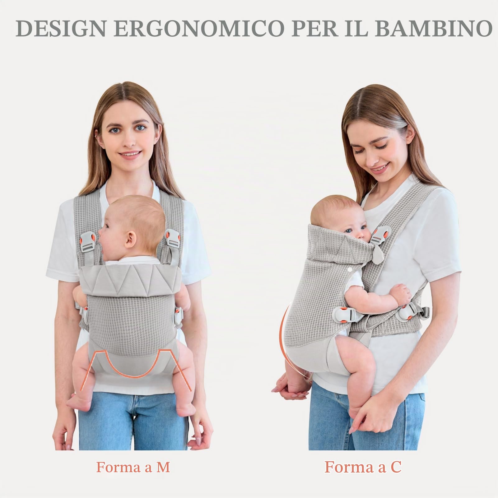 IULONEE Ergonomico Marsupio per Neonati Regolabile Porta Bebè Portabebè per Neonato Baby Carrier Wrap Confortevole Bambini marsupio per Toddler Bebè Neonato Grigio
