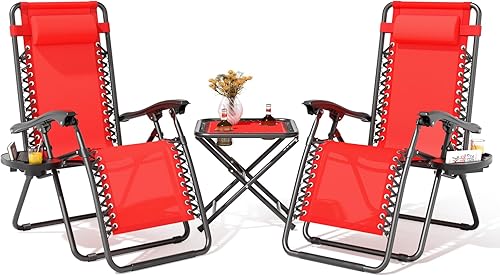 Magshion Juego de 2 sillas plegables de gravedad cero, sillas de campamento reclinables para exteriores, sillas reclinables para patio con mesa