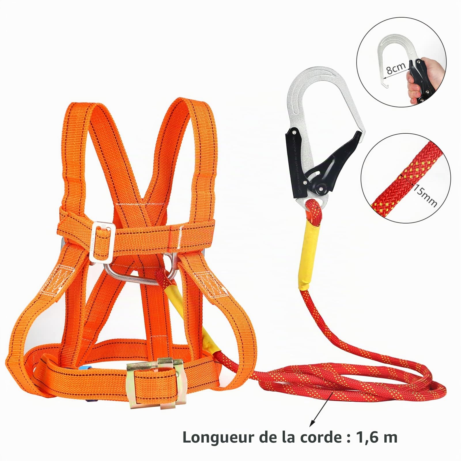 Ceinture d'escalade pour enfants - Protection contre les chutes - Pour l'alpinisme, l'escalade des arbres, les enfants, les femmes et les hommes (1,6 m)