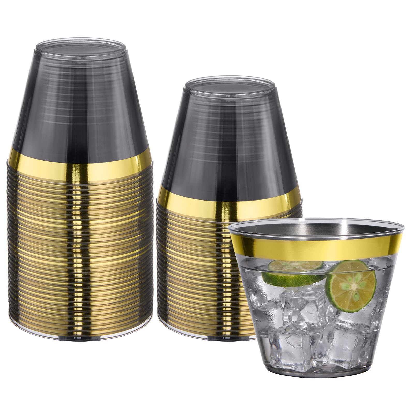 Bestluck 100Pack 9oz Gold Plastic Cups,Clear Disposable Cups with Gold Rim — Amazon image 16