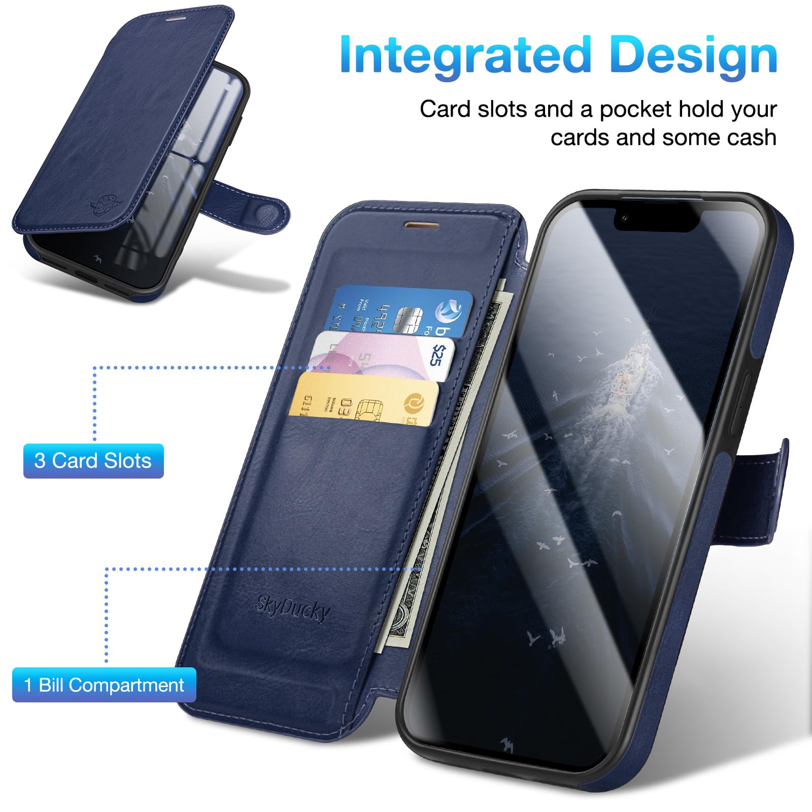 Custodia a portafoglio per iPhone 13 Pro Max 17 cm [cavalletto invisibile integrato] [ricarica wireless] [3 slot per schede e blocco RFID] [pelle PU] custodia protettiva per donne uomini per