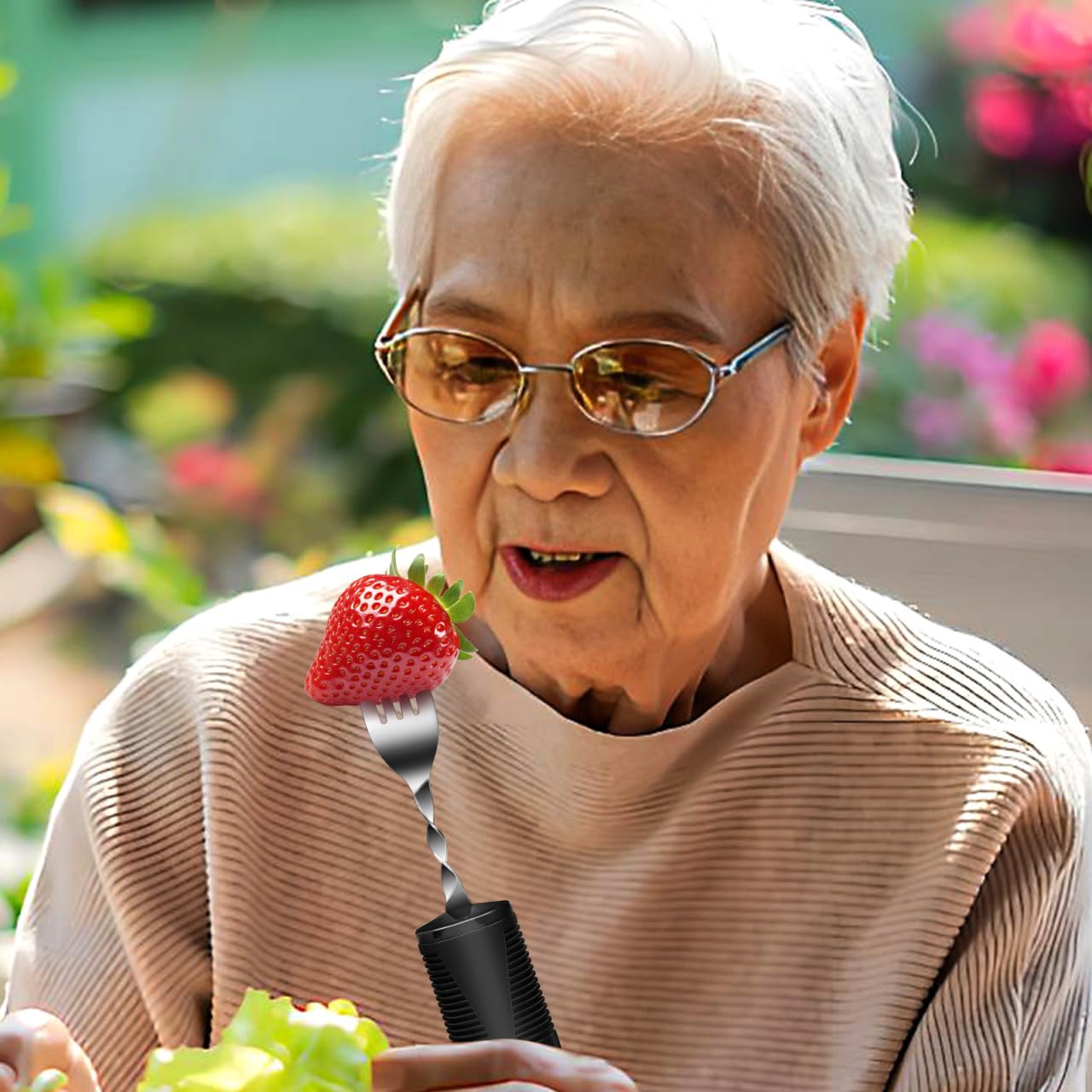 ULTECHNOVO Utensilios Adaptativos Para Ancianos 4 Piezas Cubiertos Flexibles Para Adultos Con Mango Texturizado Antideslizante Tenedor Cuchillo Cuchara Grande Y Cuchara Pequeña Para