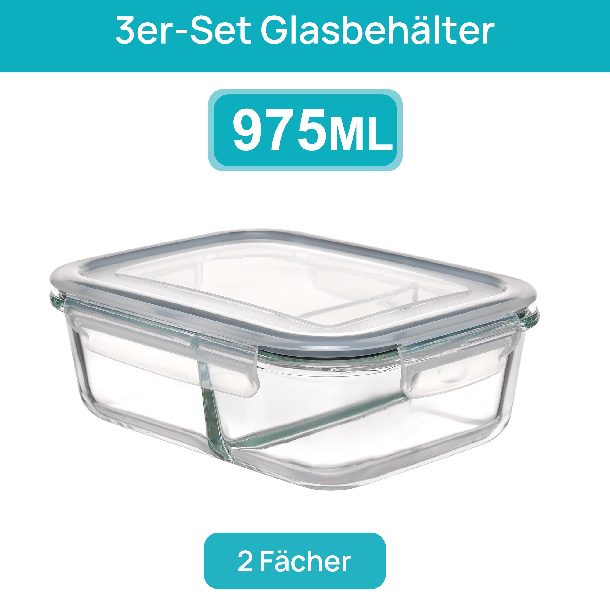 Vtopmart 5Pack 975ml Meal Prep Boxen, Glasbehälter mit Deckel, Frischhaltedosen Glas mit Deckel für Mikrowelle, Ofen, Gefrierschrank und SpüLmaschine