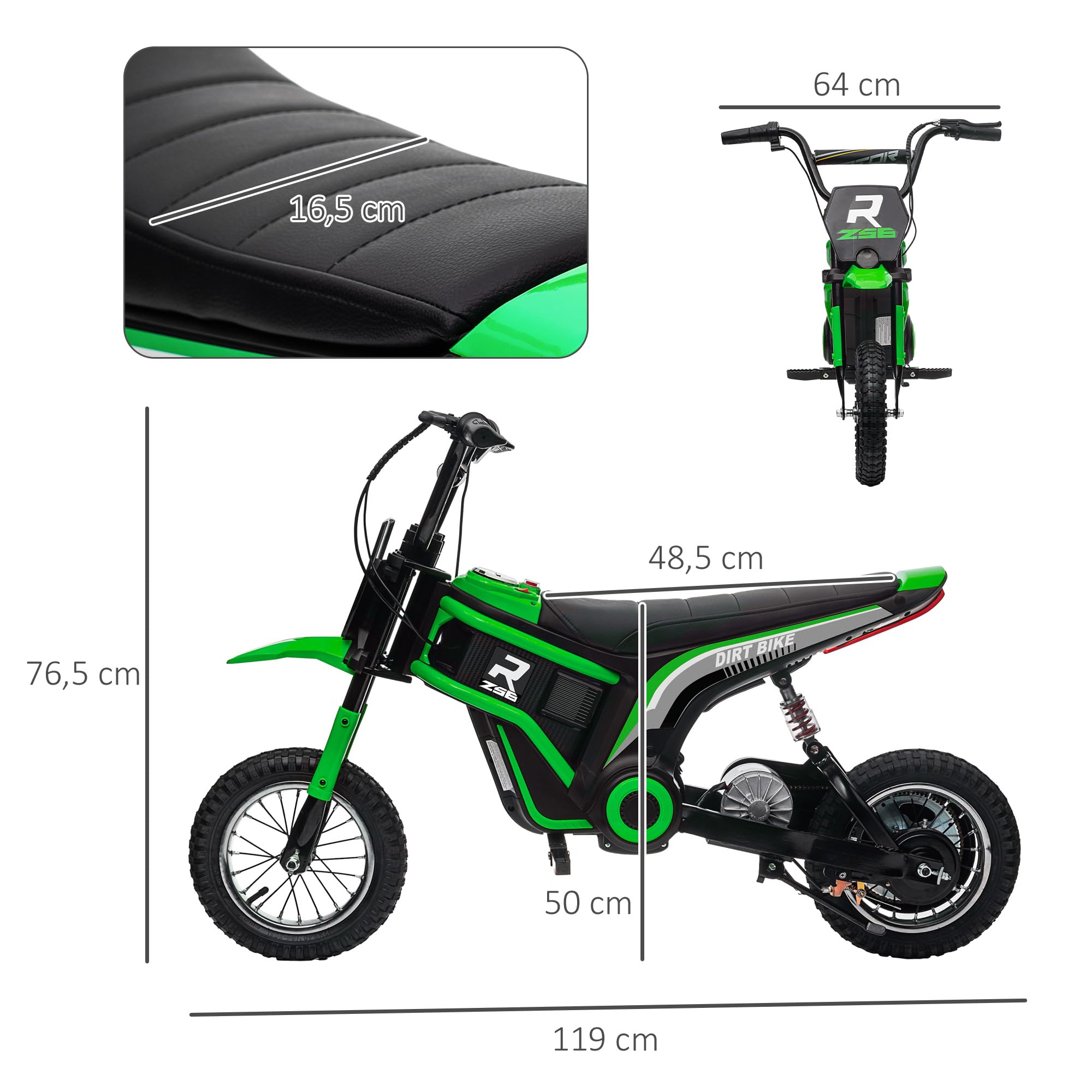 HOMCOM Elektro Motorrad Kinder 24V mit 350W Motor für 8-12 Jahre Grün | Scheinwerfer, Musik, 8-16 km/h, Kindermotorrad mit Luftreifen