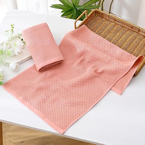 Miniatura 5 de Juego de 2 toallas de mano de punto gofre, ligeras, altamente absorbentes, de secado rápido, 100% algodón, para baño, hoteles, viajes, spa y