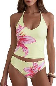 ZAFUL Womens Tankini Swimsuit Halter Neck Tummy Control Two Piece Swimwear