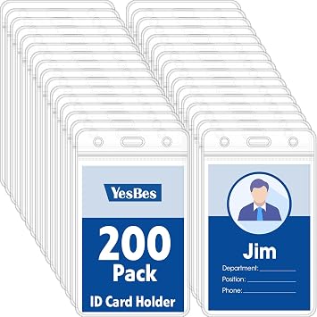200 Pcs Vertical Badge Holders, Waterproof ID Badge Holder, Clear ID Card Holder with Resealable Zip for Proximity Cards, RFID, Credit Cards