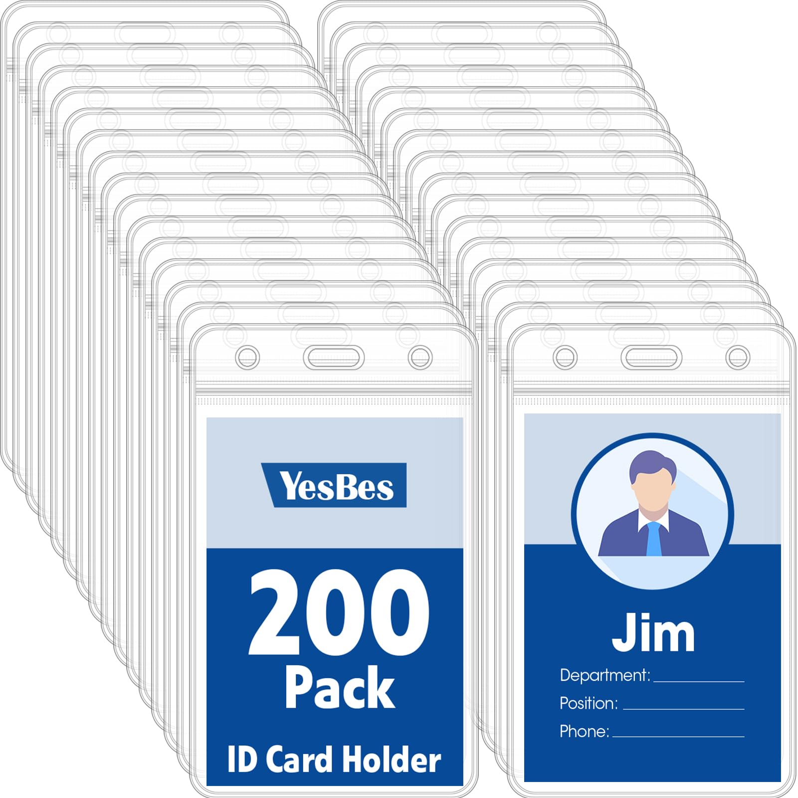 Confezione da 200 etichette verticali in plastica trasparente, porta badge identificativo, adatto per uffici, scuole, conferenze, ecc