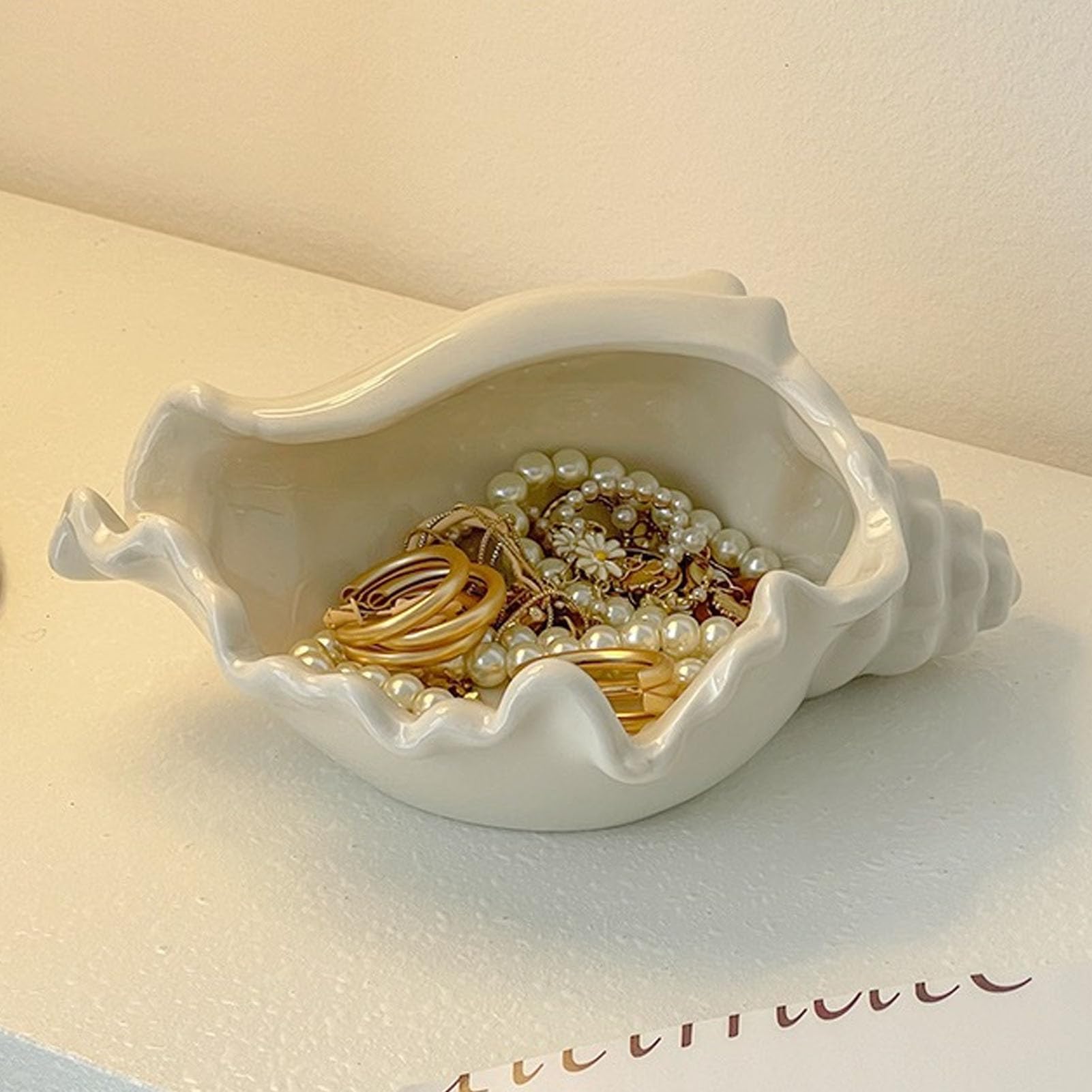 Grande Vassoio Portagioie In Ceramica A Forma Di Conchiglia 17x18cm - Tema Oceano Per Anelli, Orecchini, Chiavi E Caramelle - 4