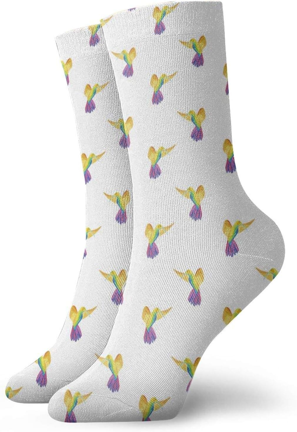 Hummingbirds Funky Colorful Cushion Sport Socks,Colorful Artistic Fantasy Bird Flying Colibri,Athletic Cushioned Running Performance Crew Socks For Men/Women,Multicolor -12 inch