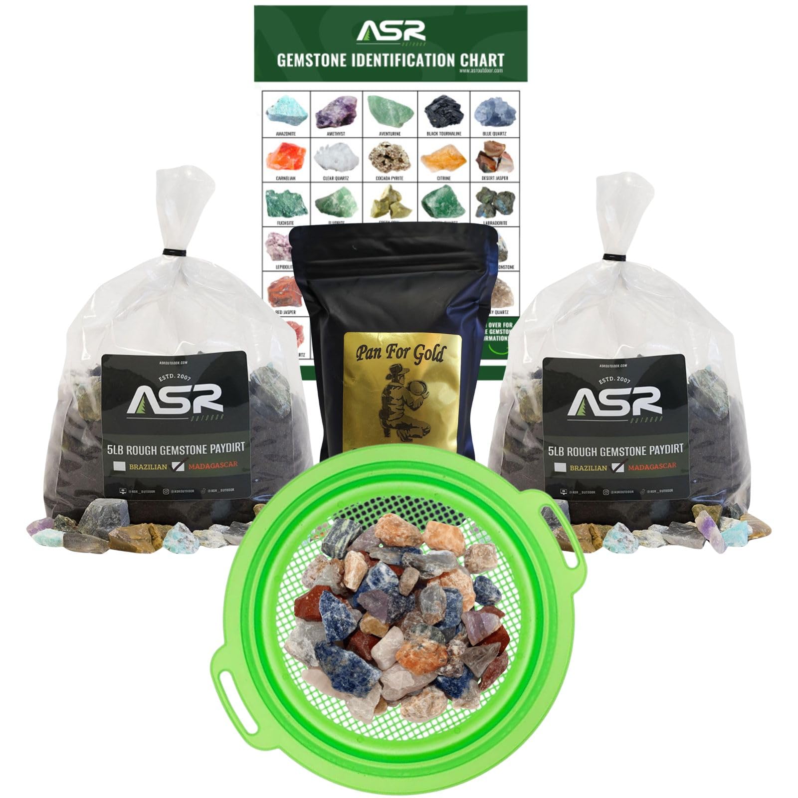 ASR Outdoor 11lb Gemstone Mining Kit Geology Paydirt Classifier Assorted Stones
