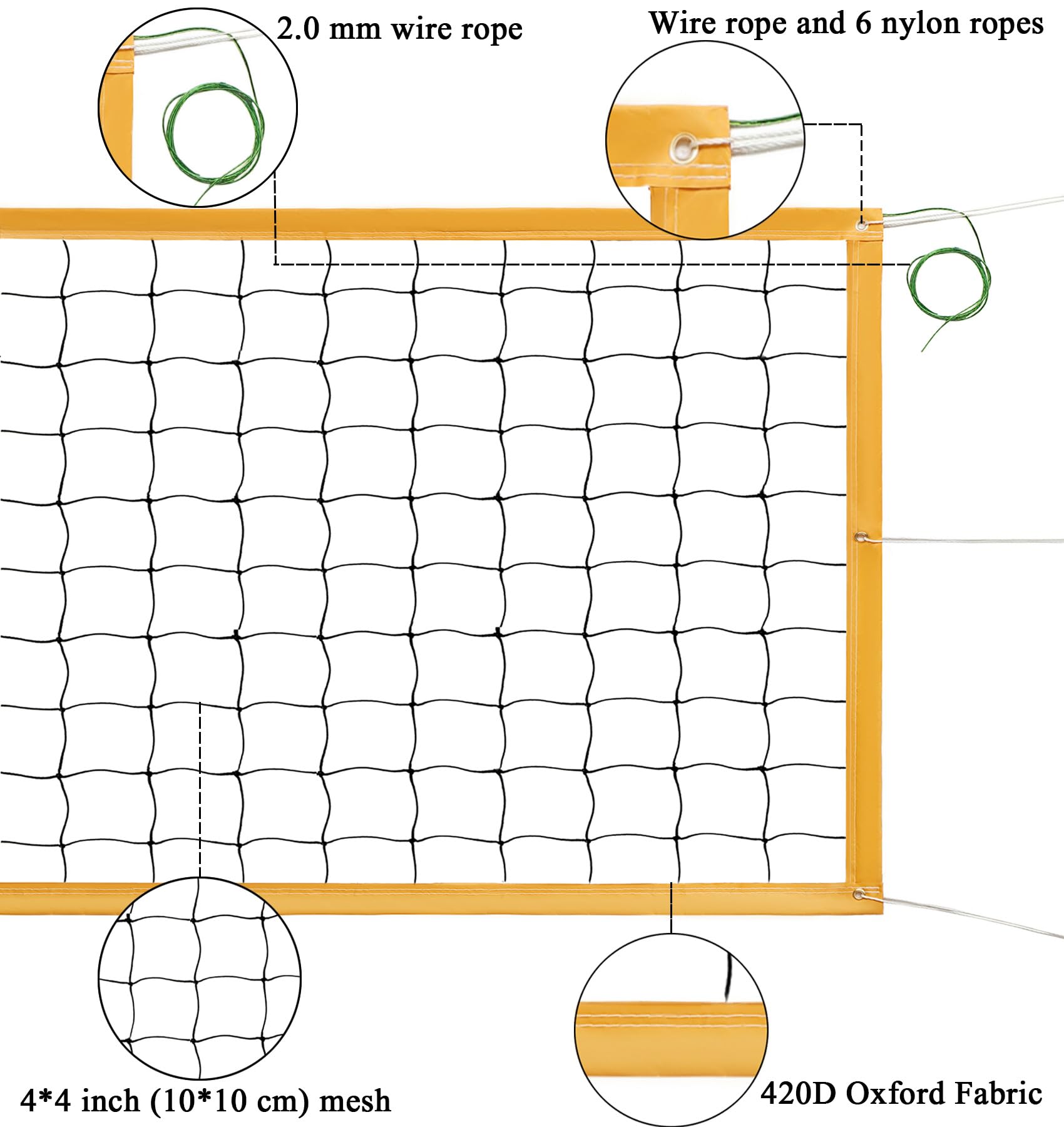 Filet de volleyball pliable 9,5 m x 1 m Filet de rechange pour volleyball jardin/plage Filet de sport pour volant, tennis, volleyball avec sac de transport