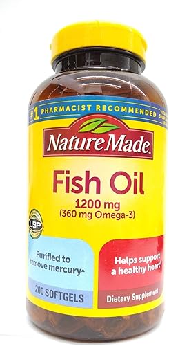 Nature Made 200 cápsulas de gel líquido de aceite de pescado, 0.04 oz (1200 mg 360 mg de omega 3)