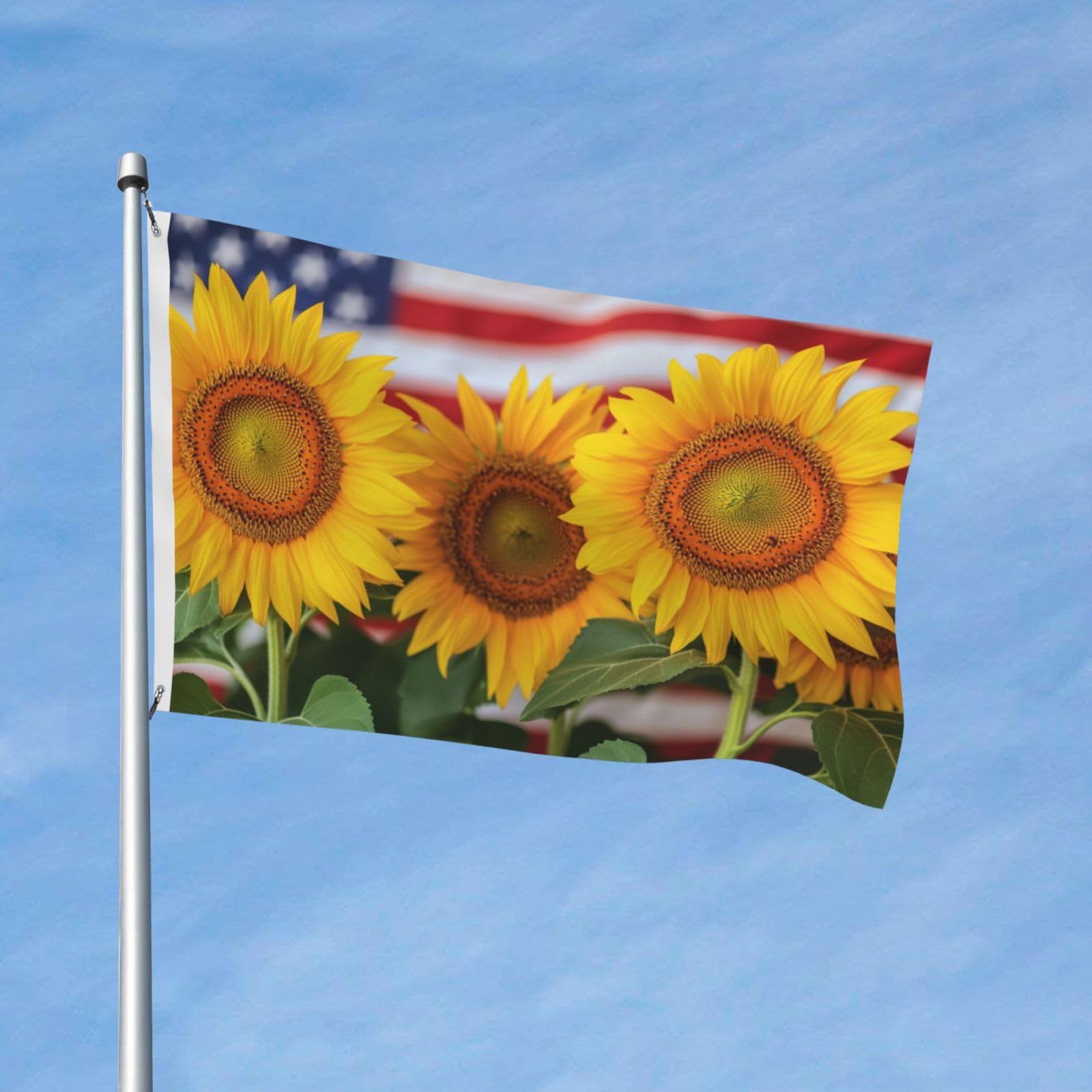 American Flag With Sunflowers Yard House Flags,3x5 Ft Season Greeting Banner With Grommets Indoor Outdoor Party Home Decorations
