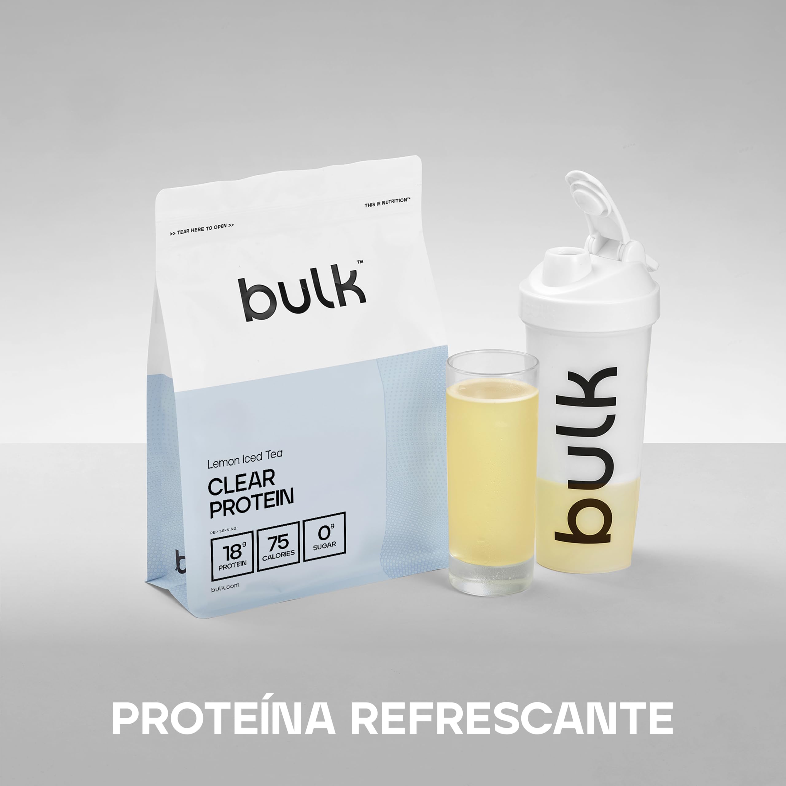 Bulk Clear Protein | Mezcla de Suero de Leche y Colágeno | 1600 g | 80 porciones | 18 g de proteína | 5 g de BCAA | Rápida absorción | Favorece el crecimiento muscular | Té helado de limón